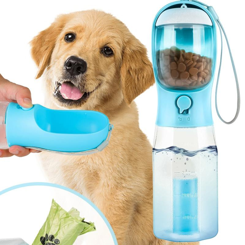 3In1 Pet Water Bottle - Portable 20Oz Leak Proof Container with Poop Bag Dispenser, Ideal for Travel, Hiking, and Outdoor Use