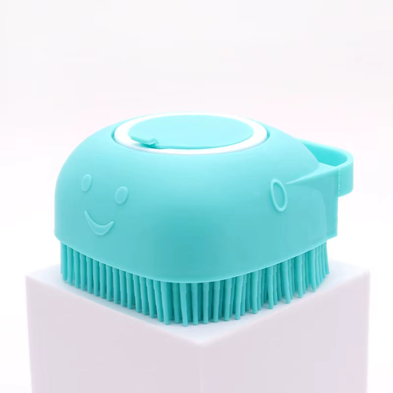 Soft Silicone Pet Cat Dog Grooming Massage Shampoo Bath Brush with Shampoo Container