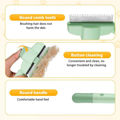 2-Pack Pet Hair Removal Comb & Flea Comb with Release Button for Cats & Dogs - Grooming Brush for Short/Long Hair Green & Yellow