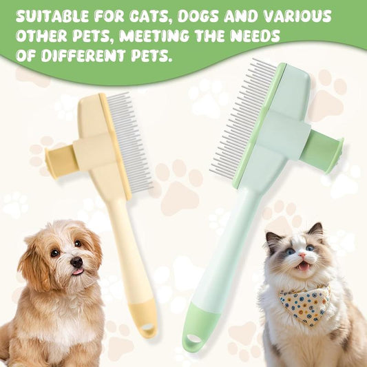 2-Pack Pet Hair Removal Comb & Flea Comb with Release Button for Cats & Dogs - Grooming Brush for Short/Long Hair Green & Yellow