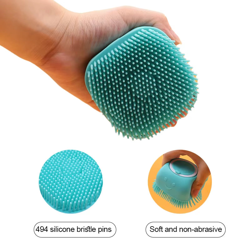 Soft Silicone Pet Cat Dog Grooming Massage Shampoo Bath Brush with Shampoo Container