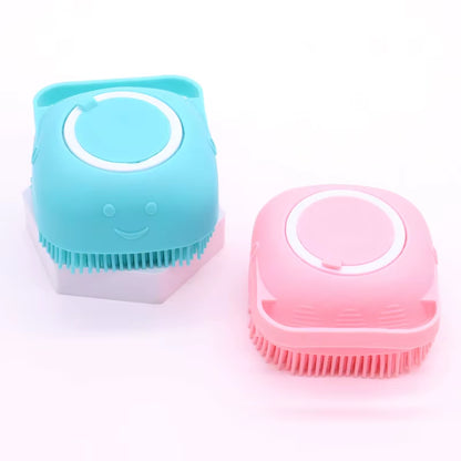 Soft Silicone Pet Cat Dog Grooming Massage Shampoo Bath Brush with Shampoo Container