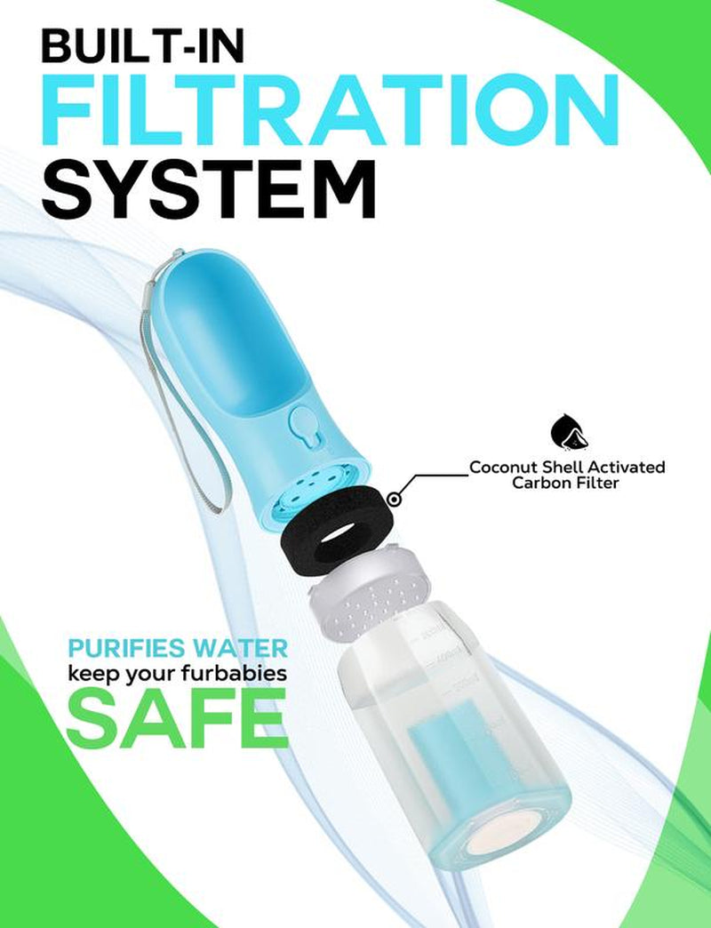 3In1 Pet Water Bottle - Portable 20Oz Leak Proof Container with Poop Bag Dispenser, Ideal for Travel, Hiking, and Outdoor Use