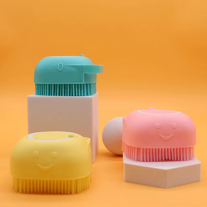 Soft Silicone Pet Cat Dog Grooming Massage Shampoo Bath Brush with Shampoo Container